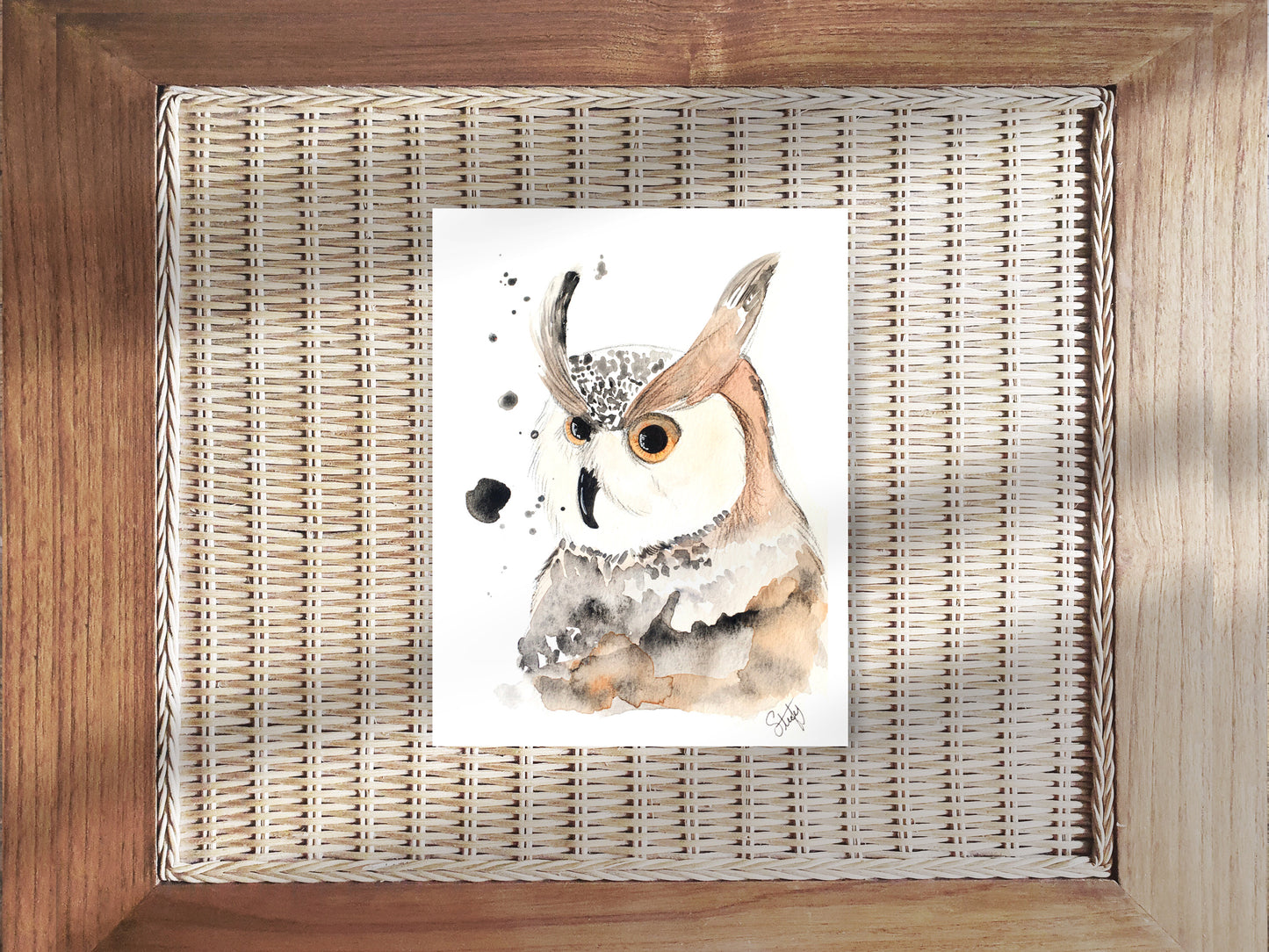 Illustration de hibou à l’aquarelle, impression d'art par Stefy Artiste