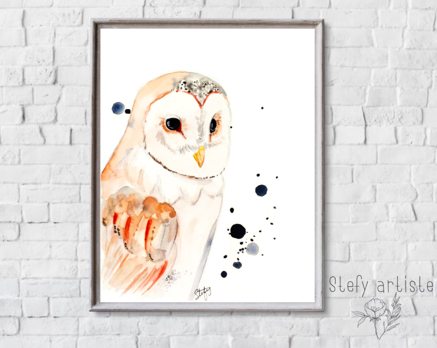 Illustration de hibou à l’aquarelle, impression d'art par Stefy Artiste
