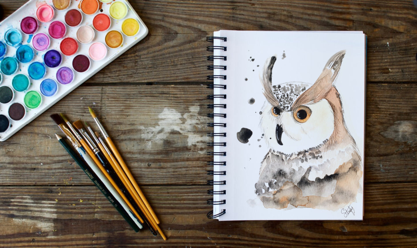 Illustration de hibou à l’aquarelle, impression d'art par Stefy Artiste