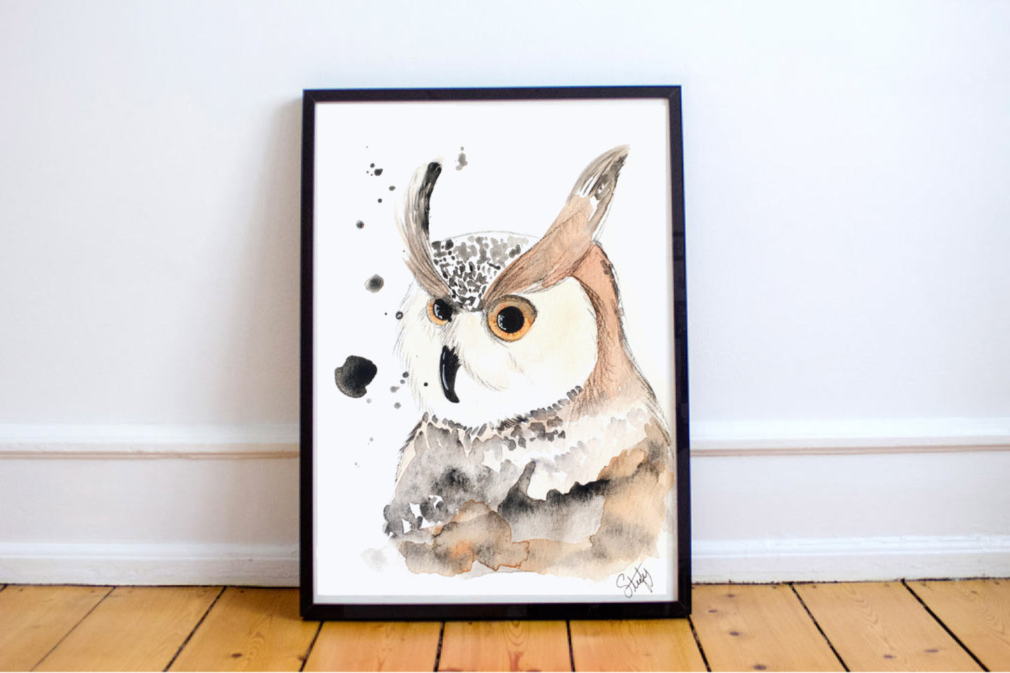 Illustration de hibou à l’aquarelle, impression d'art par Stefy Artiste