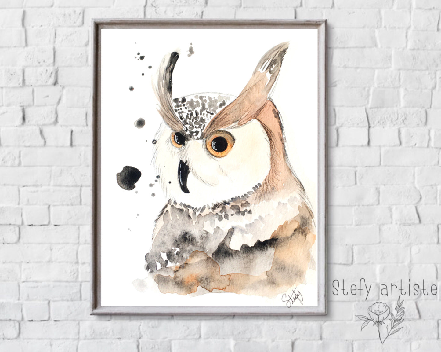 Illustration de hibou à l’aquarelle, impression d'art par Stefy Artiste