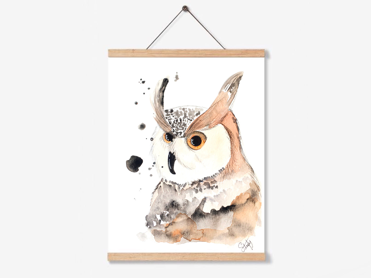 Illustration de hibou à l’aquarelle, impression d'art par Stefy Artiste