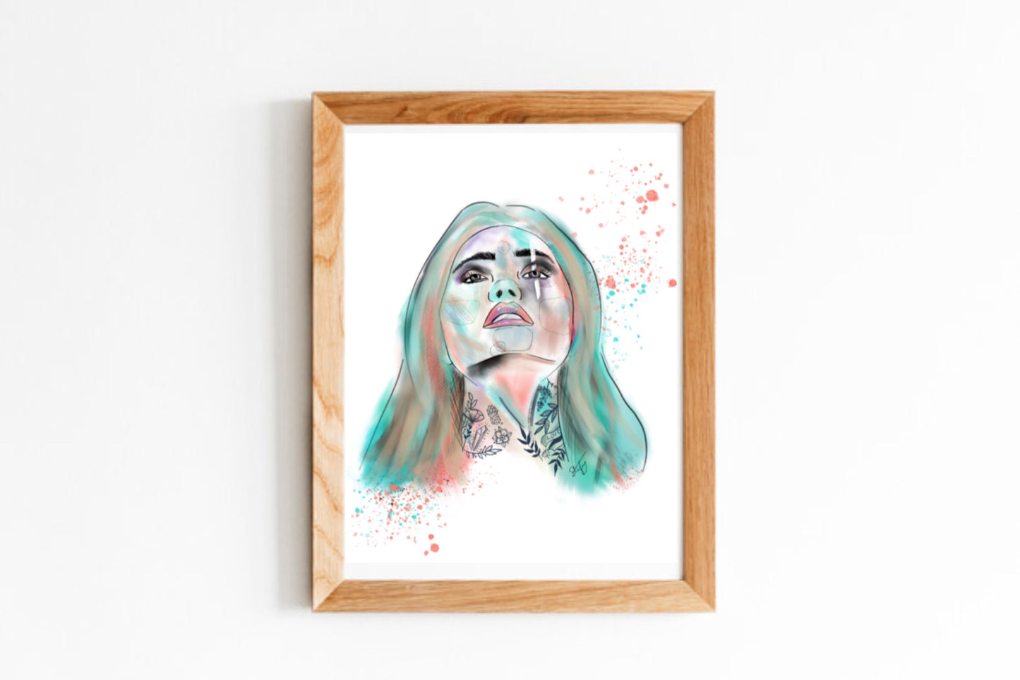 Illustration de femme à l’aquarelle, femme tatouée par Stefy Artiste