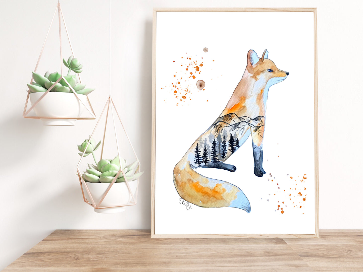 Illustration de renard avec paysage à l'aquarelle