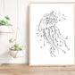 Illustration de méduse et fleur avec lignes minimalistes, solde
