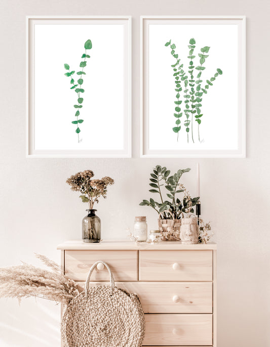 Duo illustrations de feuilles eucalyptus à l'aquarelle, minimaliste impression d'art par Stefy Artiste