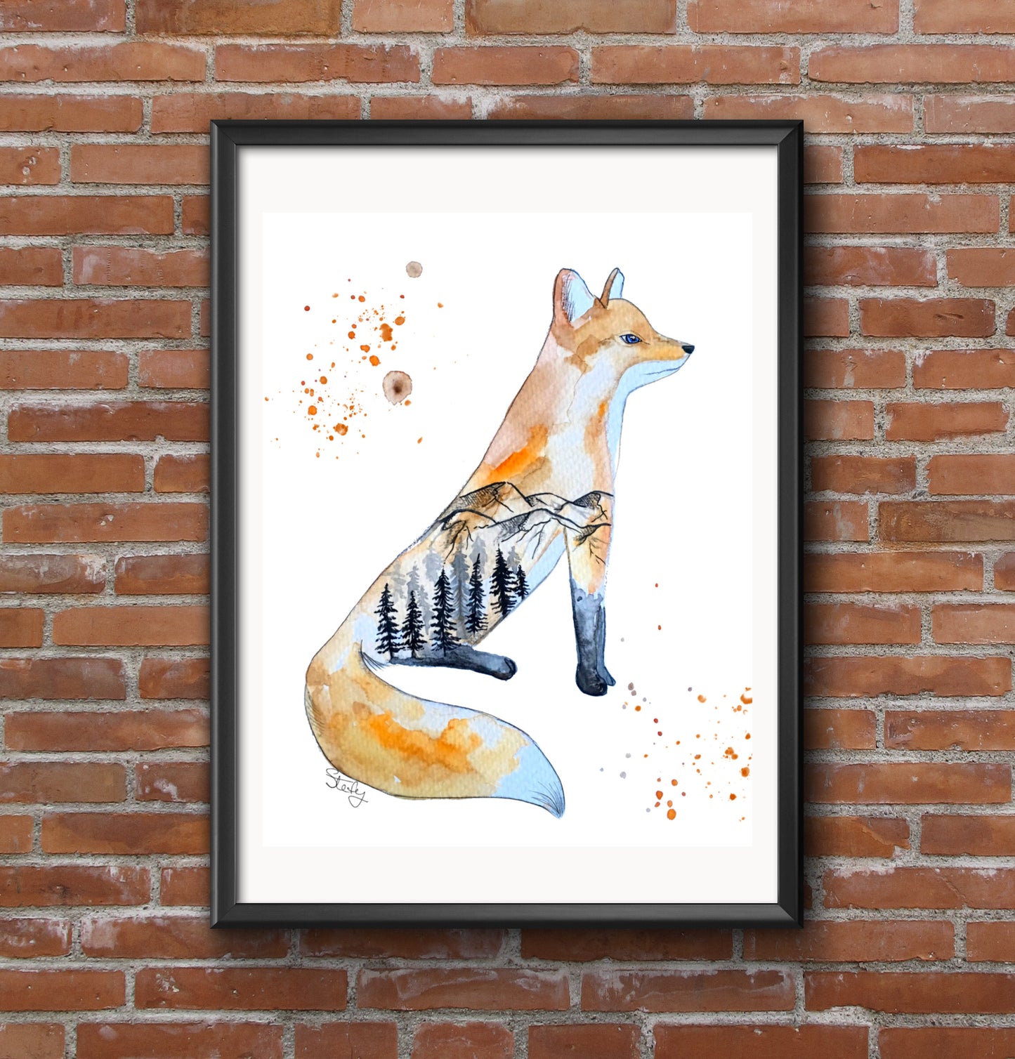 Illustration de renard avec paysage à l'aquarelle