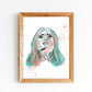 Illustration de femme à l’aquarelle, femme tatouée par Stefy Artiste