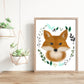 Illustration de renard avec couronne de feuilles à l'aquarelle
