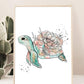 Illustration de tortue avec pivoine coloré, à l’encre