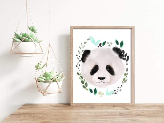 Illustration de panda avec couronne de feuilles à l'aquarelle