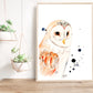 Illustration de hibou à l’aquarelle, impression d'art par Stefy Artiste