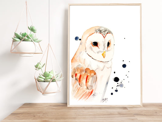 Illustration de hibou à l’aquarelle, impression d'art par Stefy Artiste